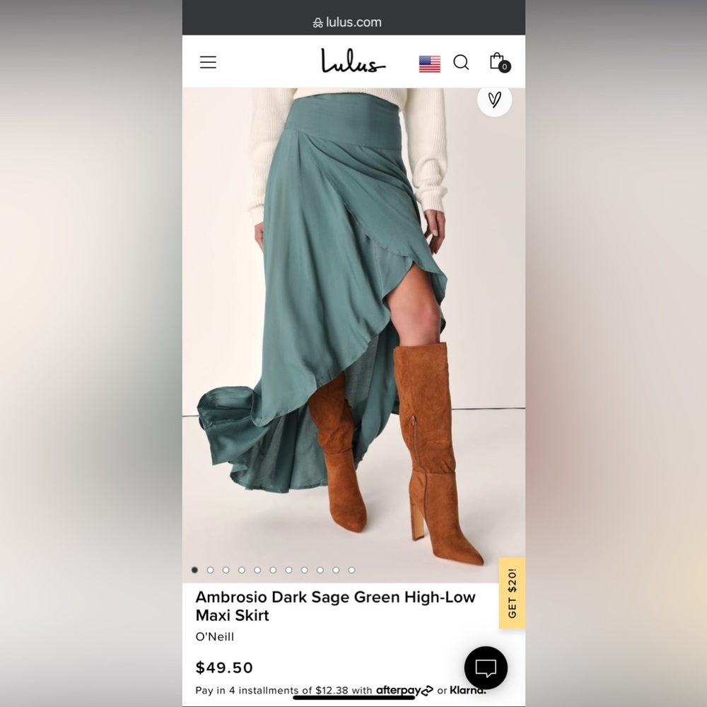 NWT O’Neill brand sage green high/low skirt - size medium